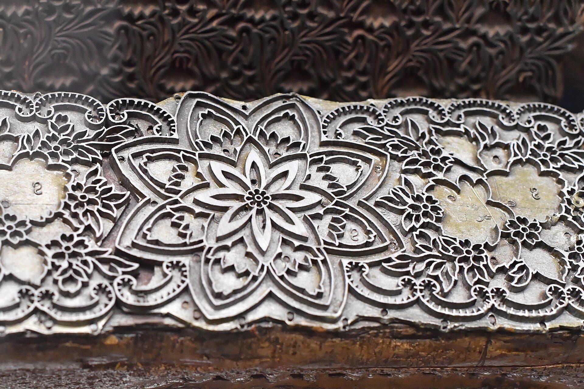 Carved wooden printing block, detail