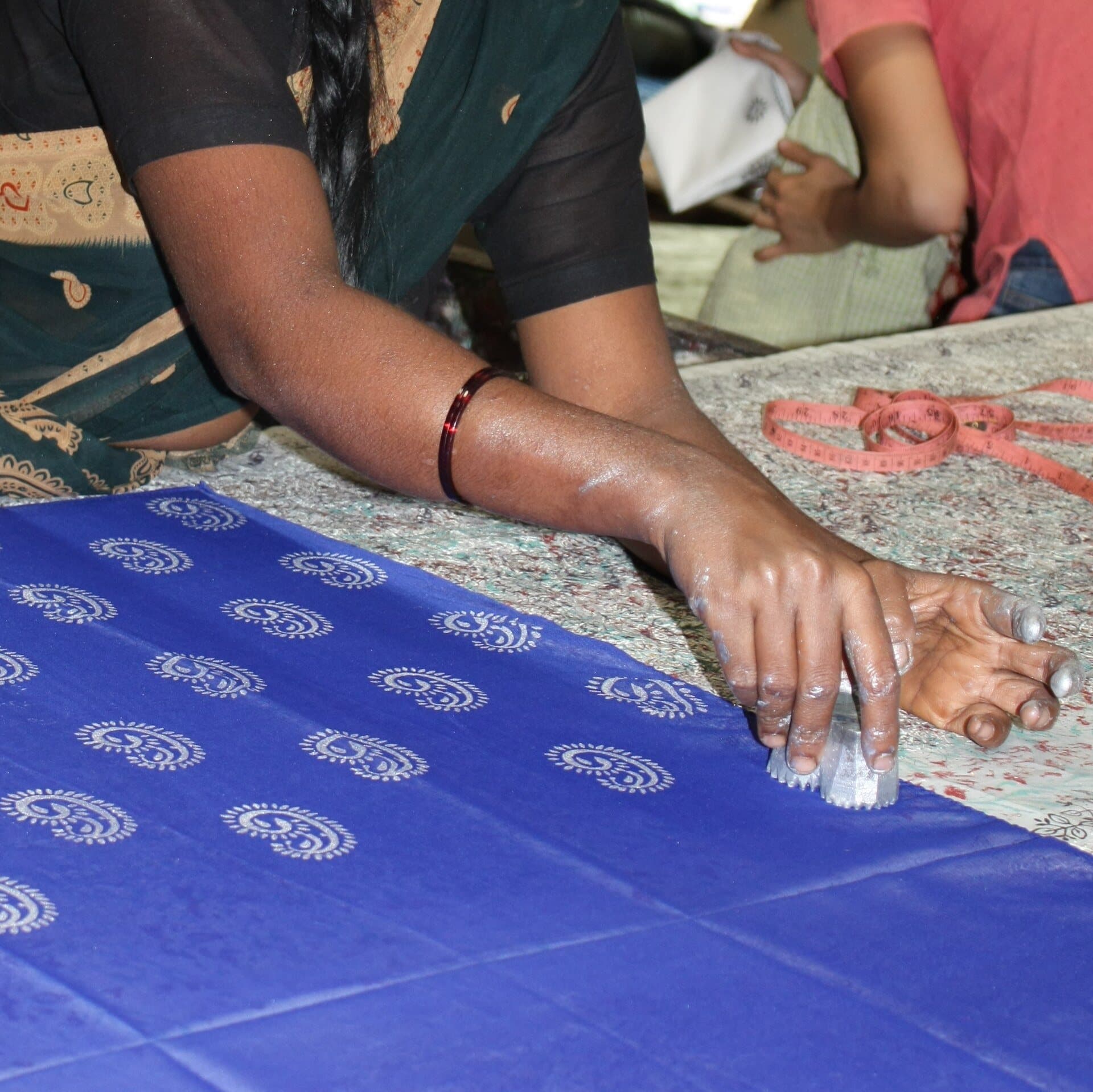 Hand-block printing on cotton